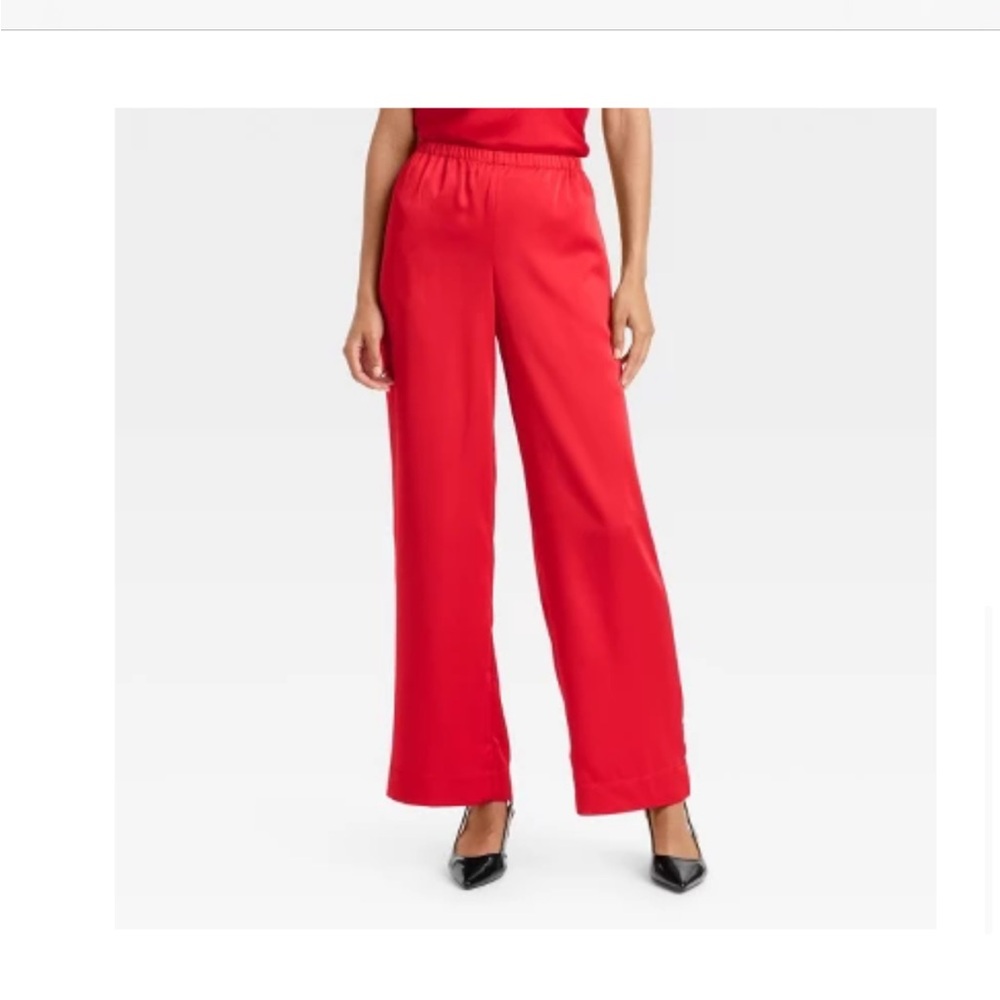 Women's Mid-Rise Straight Leg Satin Pull-On Pants - A New Day